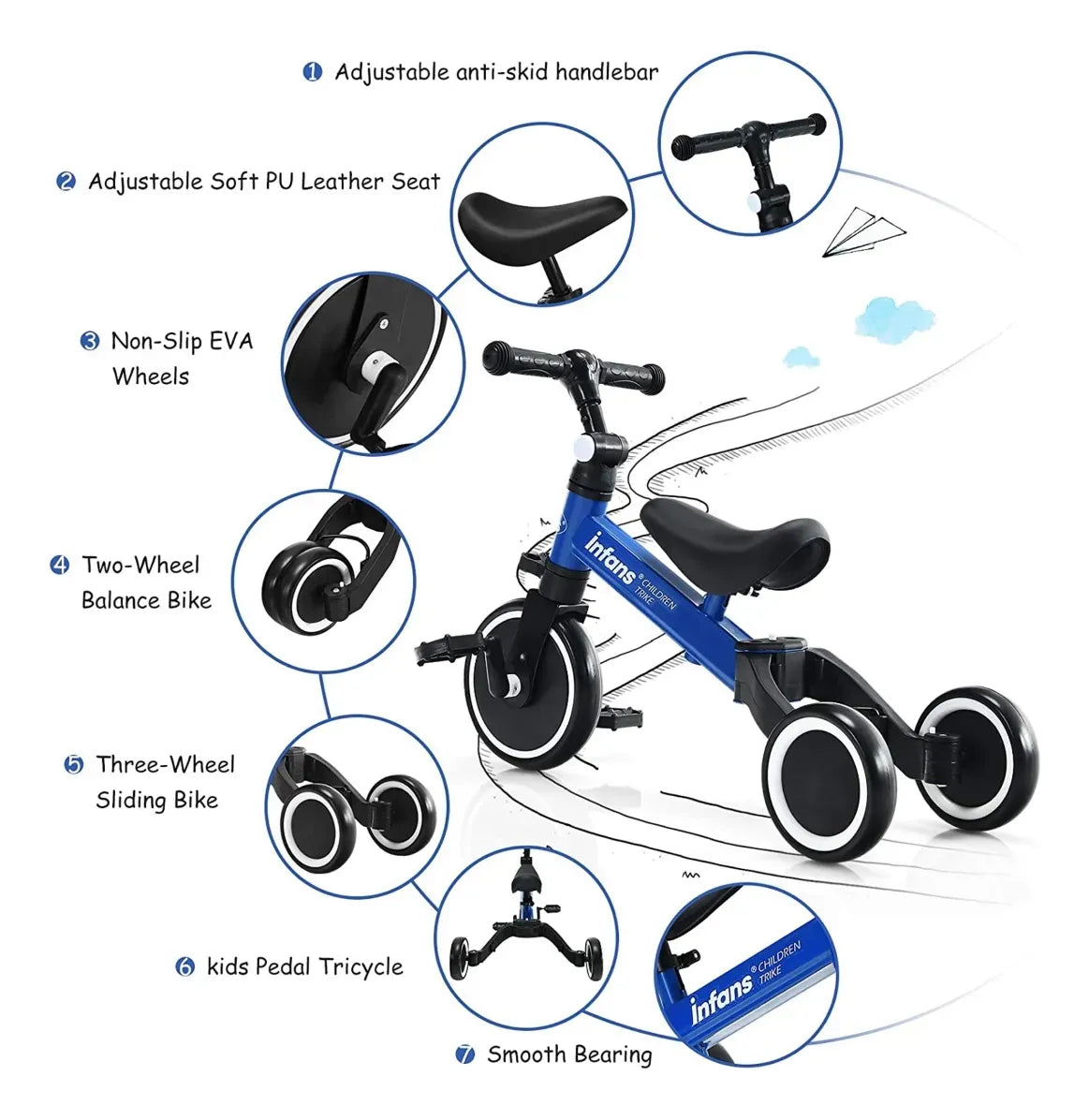 3-in-1 Tricycle-Bike-Balancing Bike for Boys and Girls
