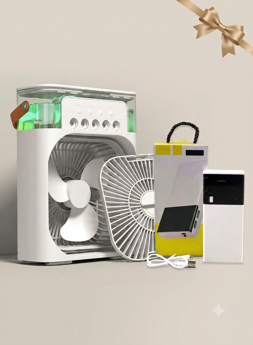 Mini Air Conditioner Fan Premium 3 In 1 Desk Cooling Fan Spray | Free Power Bank