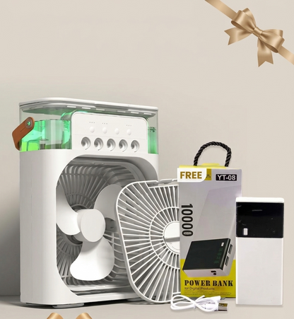 Mini Air Conditioner Fan Premium 3 In 1 Desk Cooling Fan Spray | Free Power Bank